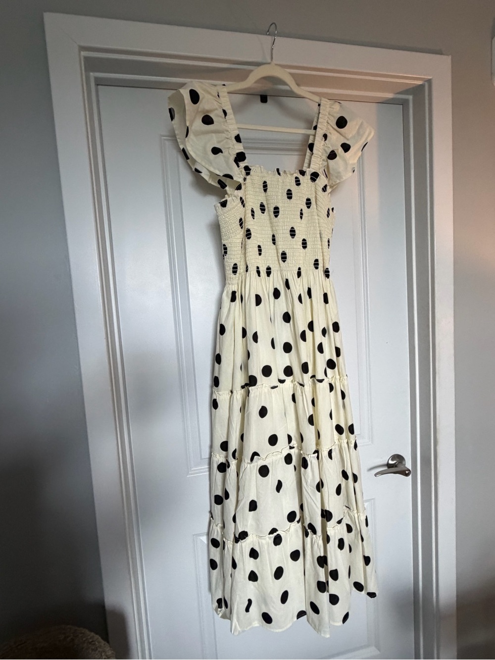 Few Moda 2XL Black White Polka Dot Smocked Tiered Maxi Dress - Picture 2 of 8